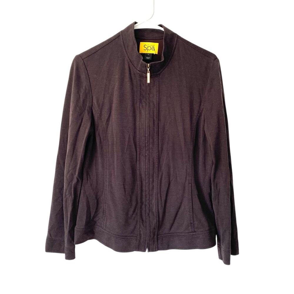 St. John Spa Brown Embellished Zip Front Lightweight Jacket size small